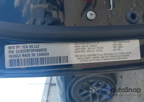 2023 Dodge Challenger R/T from USA, damaged, VIN 2C3CDZBT0PH669232